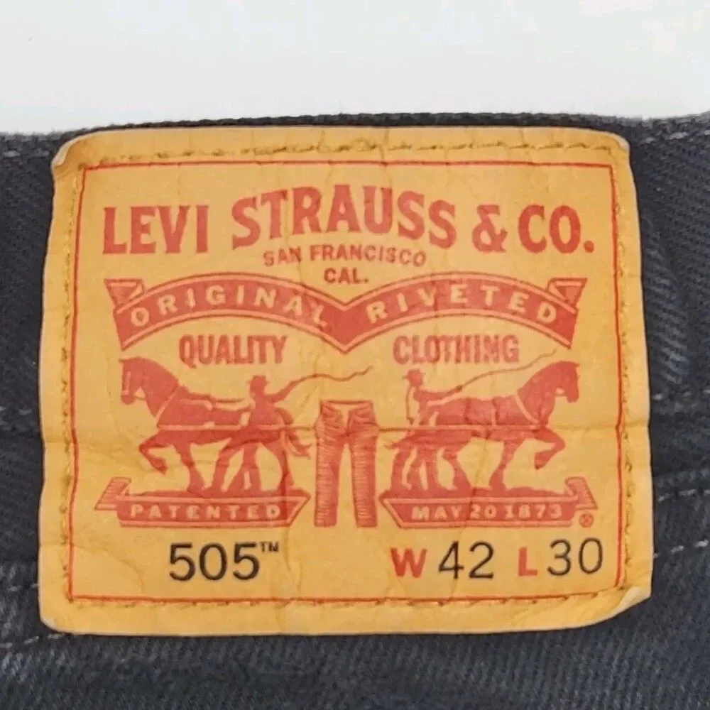 Levi's 505 Denim Jeans Black Wash Men Sz 42 x 30 Red Tab Cotton Regular Fit Zip